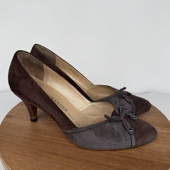Peter‎ Kaiser Two Tones Brown Taupe Bow Low Heels suede Leather Womens 7US / 5UK - Picture 1 of 8